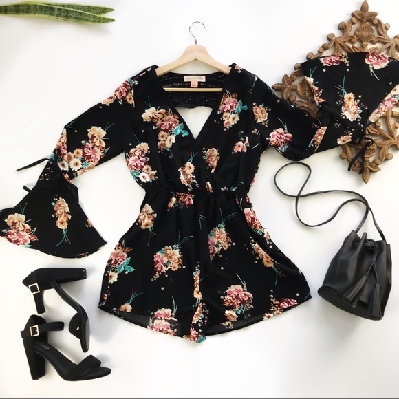 Band of Gypsies Dresses & Skirts - BAND OF GYPSIES BLACK FLORAL ROMPER